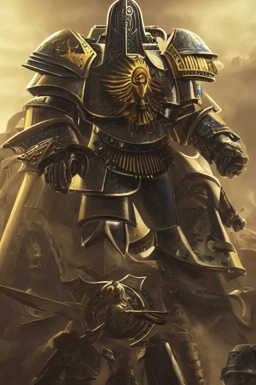 Image similar to armor portrait heros warhammer 4 0 k horus heresy fanart - the primarchs emperor by johannes helgeson animated with vfx concept artist & illustrator global illumination ray tracing hdr fanart arstation zbrush central hardmesh 8 k octane renderer comics stylized