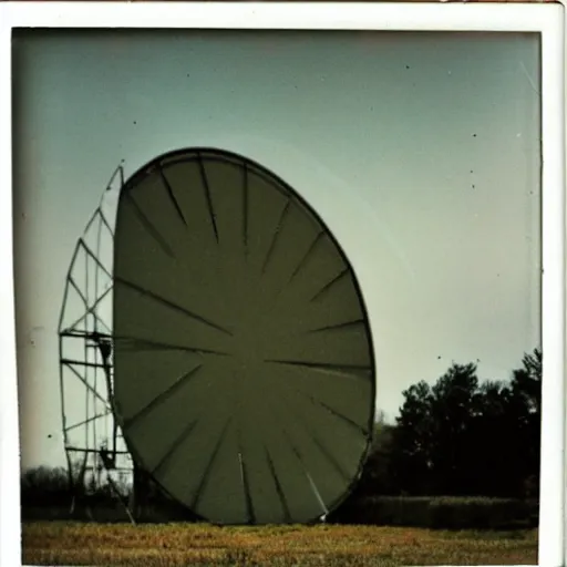 Image similar to polaroid photo of a derelict Cold War radar