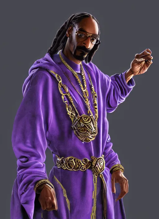 Image similar to snoop dogg as a mage, short beard, grumpy, intricate purple robes, Ivan Aivakovsky, Boris Vallejo, epic fantasy character art, D&D Concept Art, full length, ultra Realistic, Regal, Refined, Detailed Digital Art, Exquisite detail, post-processing, masterpiece, Cinematic Lighting, Unreal Engine, 8k, HD,