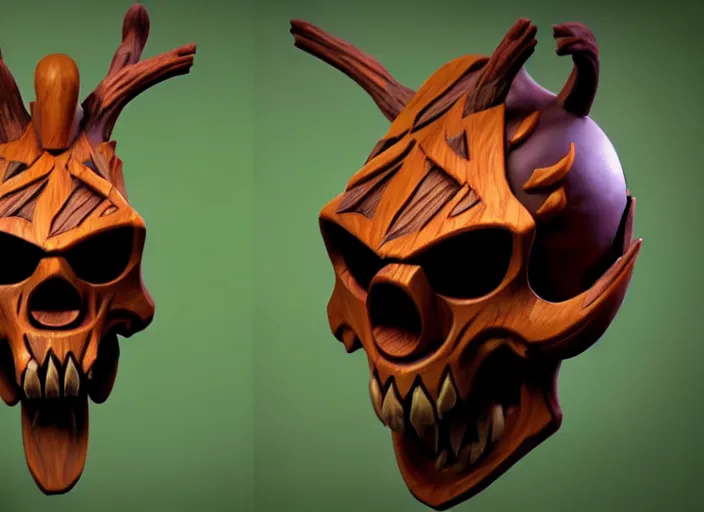 Image similar to festeroot wooden treant skull head, stylized stl, 3 d render, activision blizzard style, hearthstone style, darksiders art style