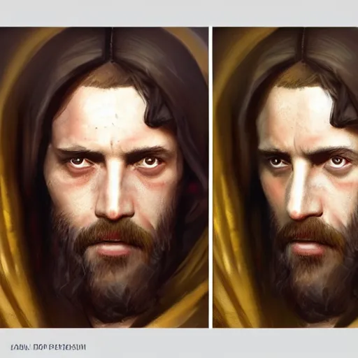 Image similar to jesus christ hiper realistic face, in the greg rutkowski style, king of jewish