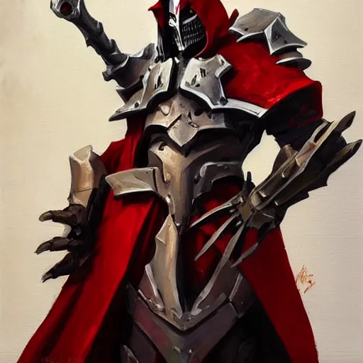 Image similar to greg manchess portrait painting of armored ainz ooal gown aka momon in a red cloak as overwatch character, medium shot, asymmetrical, profile picture, organic painting, sunny day, matte painting, bold shapes, hard edges, street art, trending on artstation, by huang guangjian and gil elvgren and sachin teng