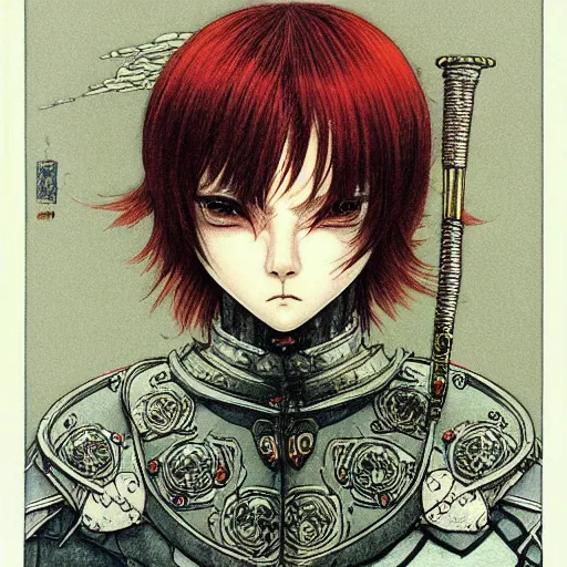 Image similar to prompt : portrait of knight painted in miyazaki color style drawn by katsuhiro otomo and takato yamamoto, inspired by fables, china doll face, smooth face feature, intricate oil painting, high detail, sharp high detail, manga and anime 2 0 0 0