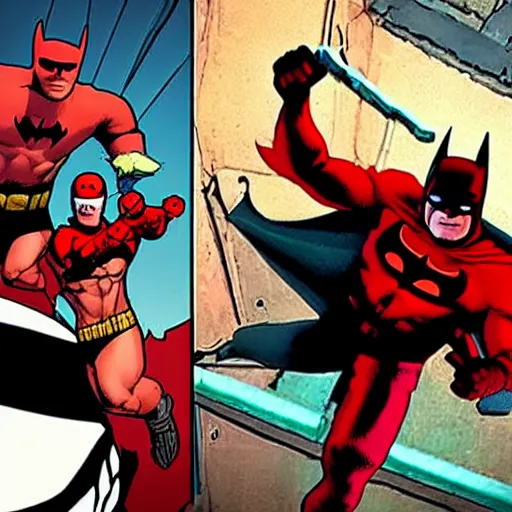 Image similar to daredevil and batman playing videogame