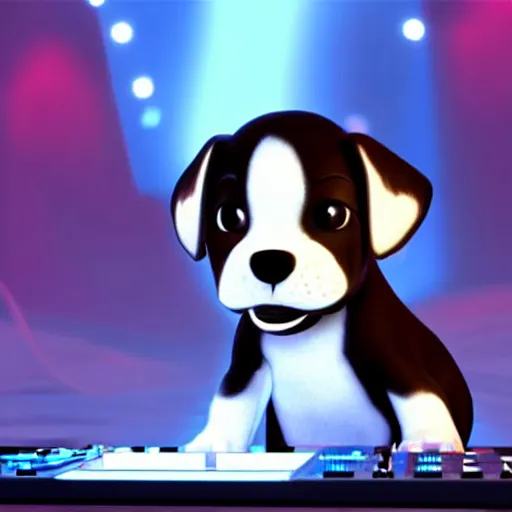 Image similar to puppy as a DJ, 8k, by Pixar