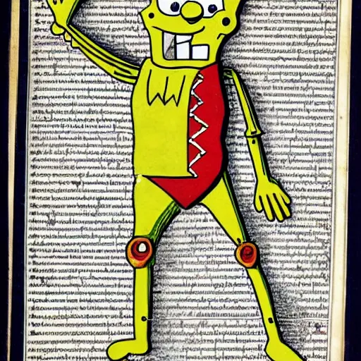 Image similar to anatomy of spongebob, page from an old 1 4 th - century encyclopaedia