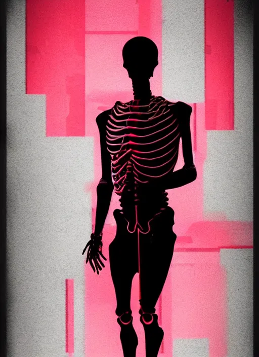 Image similar to black background with subtle red and purple design elements, greco roman statue, ( ( ( ( skeleton ) ) ) ), grey, nekro, thin lines, dark, glitch art, neo vaporwave, gritty, movie poster, layout design, trending on artstation