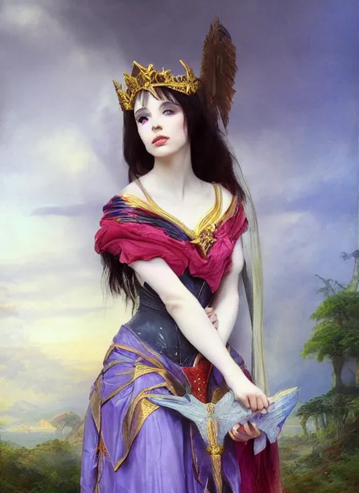 Prompt: Amouranth as an evil princess by Frederick Edwin Church, rule of thirds, seductive look, beautiful, in intergalactic Japan