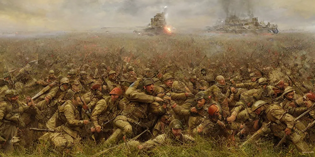 Prompt: Battle of Verdun by George Elgar Hicks and Marc Simonetti and William Bliss Baker
