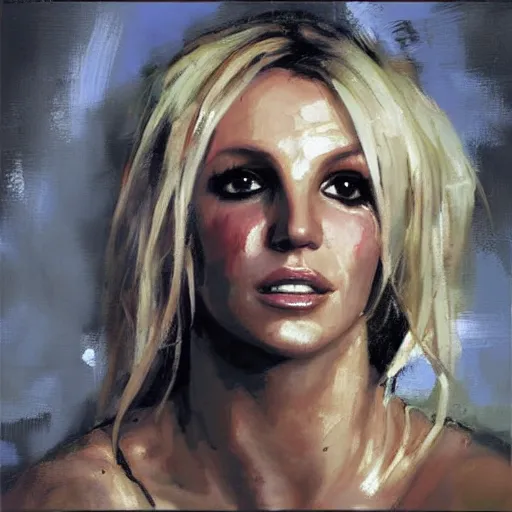 Prompt: face protrait of britney spears, jeremy mann painting