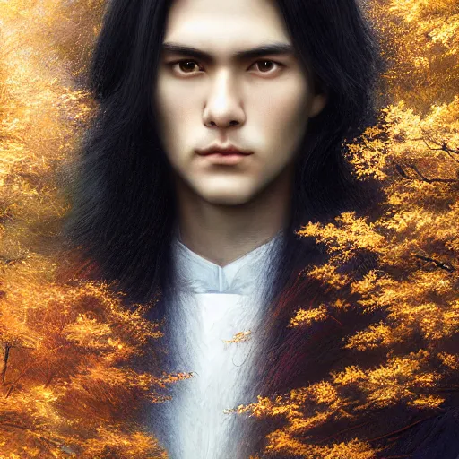 Prompt: a portrait of a young handsome prince, long black hair, golden eyes, elegant, intricate, backlit, incredible lighting, strong rim light, subsurface scattering, epic beautiful landscape, cherry trees, highly detailed, god rays, digital painting, by Heise Jinyao, Heise-Lian Yan Fang, Feimo, Rossdraws, HDRI, vivid colors, high contrast, 8k resolution, photorealistic