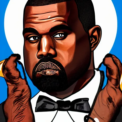 Image similar to illustration gta 5 artwork of kanye west, in the style of gta 5 loading screen, by stephen bliss