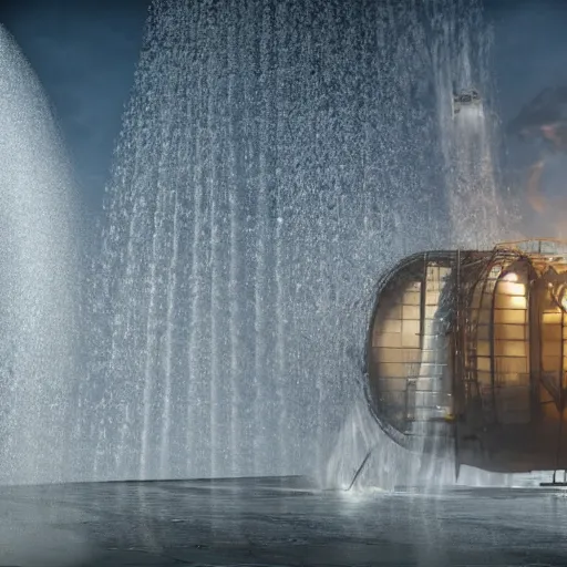 Image similar to hindenburg disaster standing in large shower, 4 k realistic photo