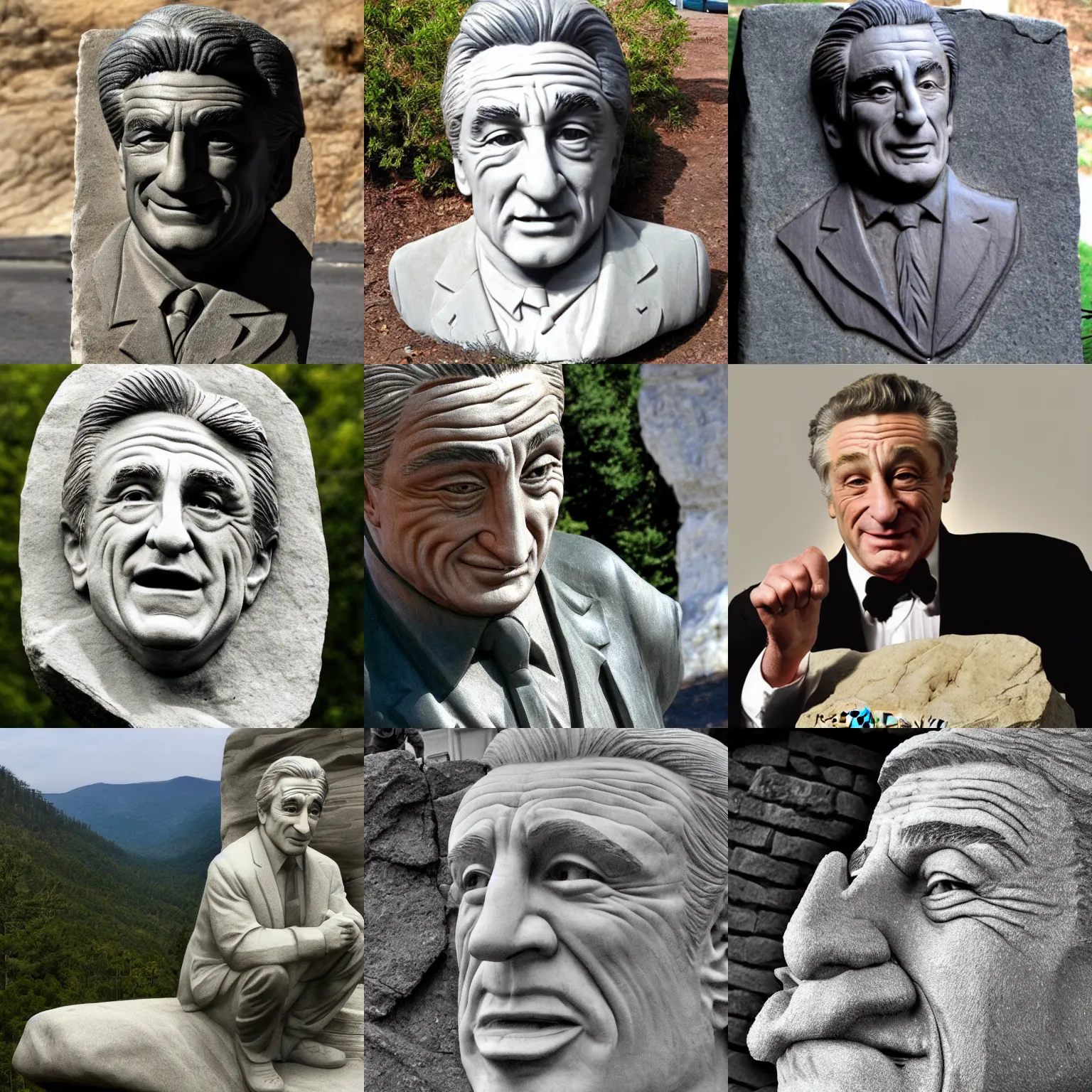 Prompt: robert deniro carved from a stone mountain