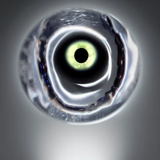 Image similar to floating human eyeball in chrome, studio lighting