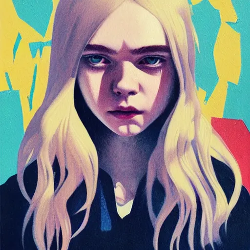 Image similar to Elle Fanning in the movie Let the Right One In picture by Sachin Teng, asymmetrical, dark vibes, Realistic Painting , Organic painting, Matte Painting, geometric shapes, hard edges, graffiti, street art:2 by Sachin Teng:4