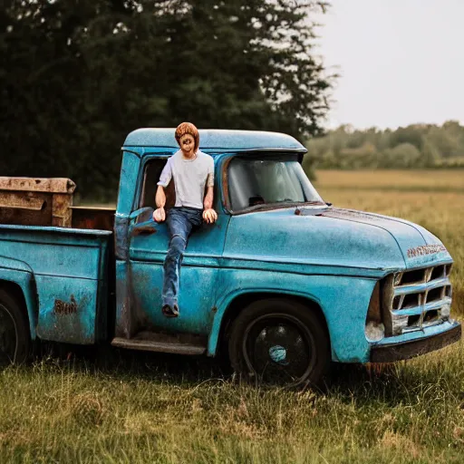 Image similar to harry potter as a natural light on an old truck in a field