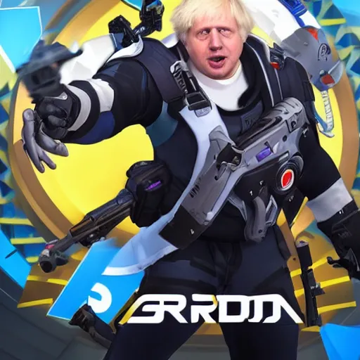 Image similar to boris johnson as a main overwatch character