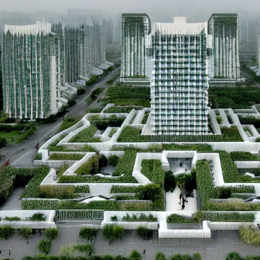 Prompt: several white future office building blocks of xi'an culture in china, good ecological greening, by hiroshi sugimoto and paul lehr and john schoenherr and john harris in chinese cities