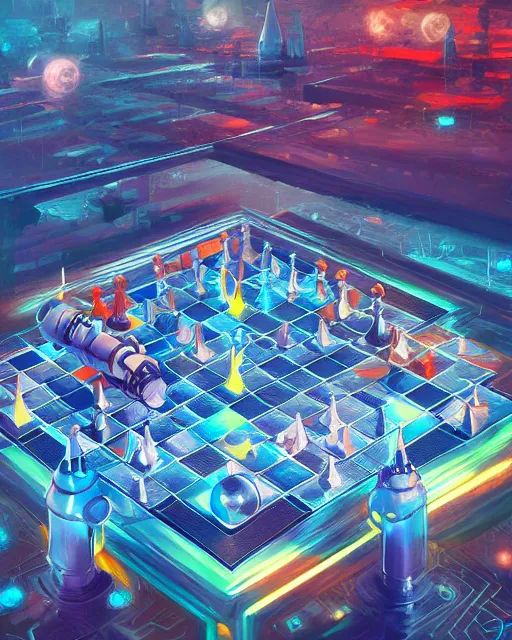 Image similar to chessboard scientist, scifi, ( ( abstract environment ) ), wise android, detailed, flying drones, futuristic palace, full of color, perfect, cold light, 8 k high detail, masterpiece, trending on artstation