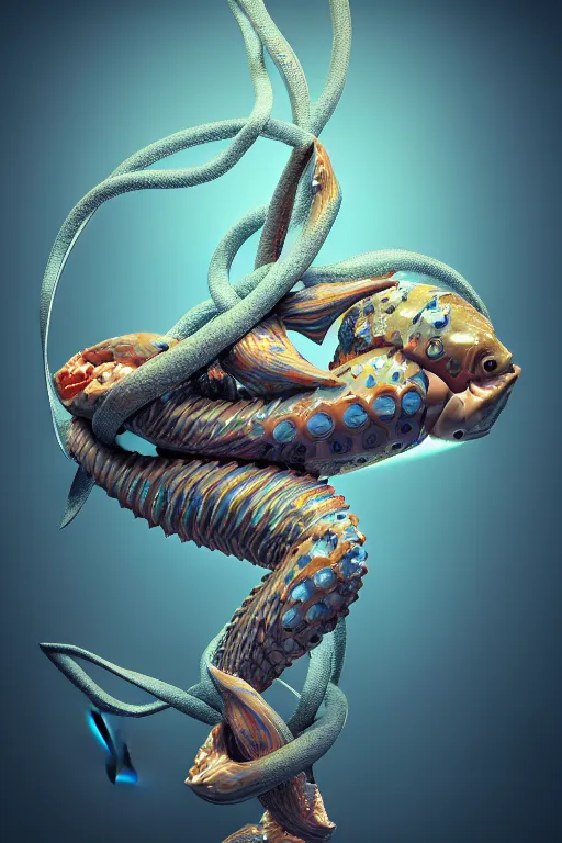 Image similar to a sculpture of fish ocean intertwined, diode lighting, a lovely cornucopia of flowers and human body parts, body parts, heart shaped, highly detailed, octane render, cinematic, shock, sharp focus, ball, an independent psycho, clean, studio lighting