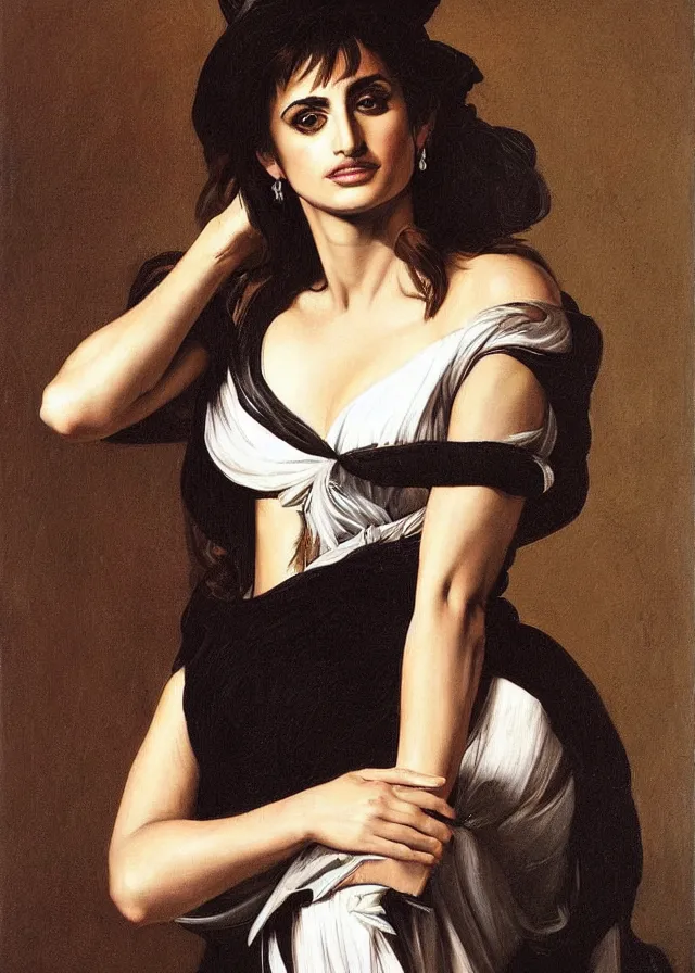 Image similar to portrait of penelope cruz, artwork by caravaggio