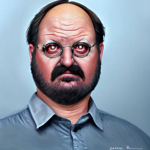 Image similar to beautiful hyperrealistic detailed matte portrait painting of bob belcher from bobs burger, by andreas rocha and john howe, and martin johnson