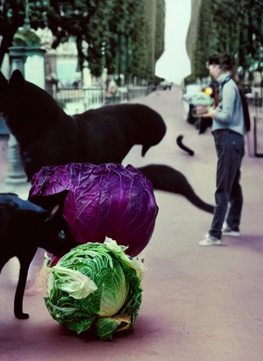 Image similar to a unicorn in paris, a cat and a piece of cabbage are bursting out of the unicorn, lsd, canon 5 d 5 0 mm lens kodachrome