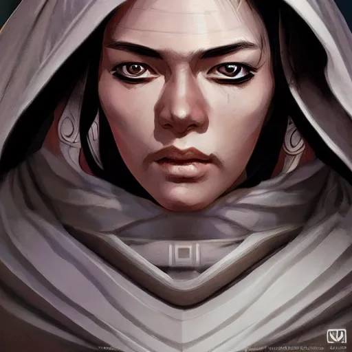 Image similar to female jedi master, wearing the traditional jedi robe, beautiful and uniquely odd looking, detailed symmetrical close up portrait, intricate complexity, in the style of artgerm and ilya kuvshinov, magic the gathering, star wars art