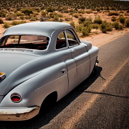 Prompt: a car with a beating heart on route66 3d 8k photo