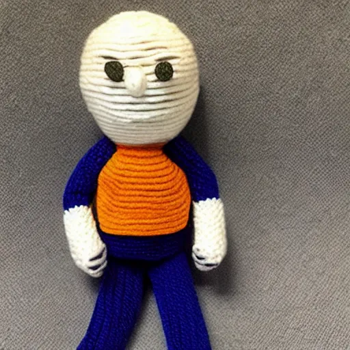 Image similar to hide the pain harold doll made out of yarn