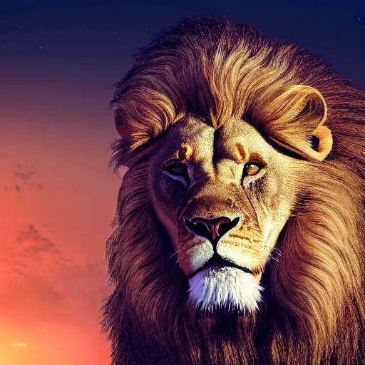 Prompt: mighty lion roaring with king crown on head. Digital art, cinematic, dramatic, high detail, photographic, sharp focus, illustration, HD, 8k