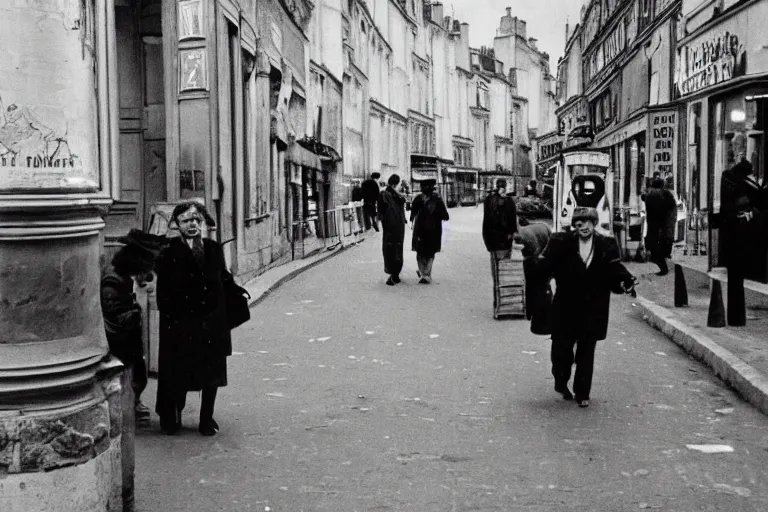 Image similar to vintage black and white street photography of paris by henri cartier - bresson
