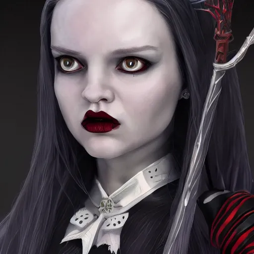 Image similar to wednesday addams as a lich necromancer, made by carvaggio, stanley artgerm lau, wlop, rossdraws, artstation, cgsociety, concept art, cgsociety, octane render, trending on artstation, artstationhd, artstationhq, unreal engine, 4 k, 8 k