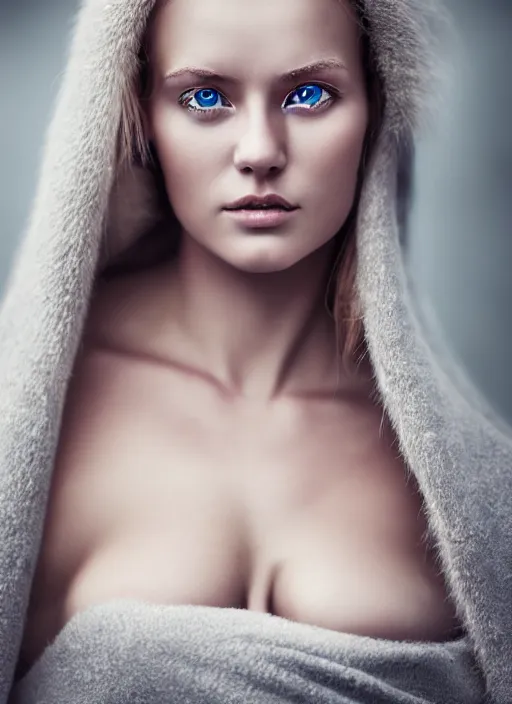 Image similar to a gorgeous norwegian female photo, professionally retouched, soft lighting, realistic, smooth face, full body shot, torso, dress, perfect eyes, sharp focus on eyes, 8 k, high definition, insanely detailed, intricate, elegant, art by mark litvokin