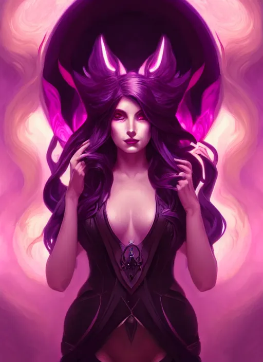 Prompt: symmetry!! portrait of beautiful female character coven ahri, league of legends art, dark atmosphere, purple fire, glowing lights!! intricate, elegant, highly detailed, digital painting, artstation, vector behance hd jartgerm and greg rutkowski and alphonse mucha, hd, 3 2 k