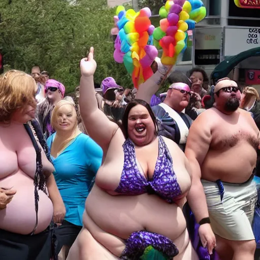 Prompt: ugly fat woman pride parade