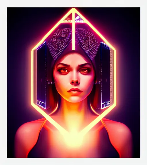 Image similar to symmetry!! latin princess of technology, solid cube of light, hard edges, product render retro - futuristic poster scifi, lasers and neon circuits, beautiful woman latin princess, intricate, elegant, highly detailed, digital painting, artstation, concept art, smooth, sharp focus, illustration, dreamlike, art by artgerm