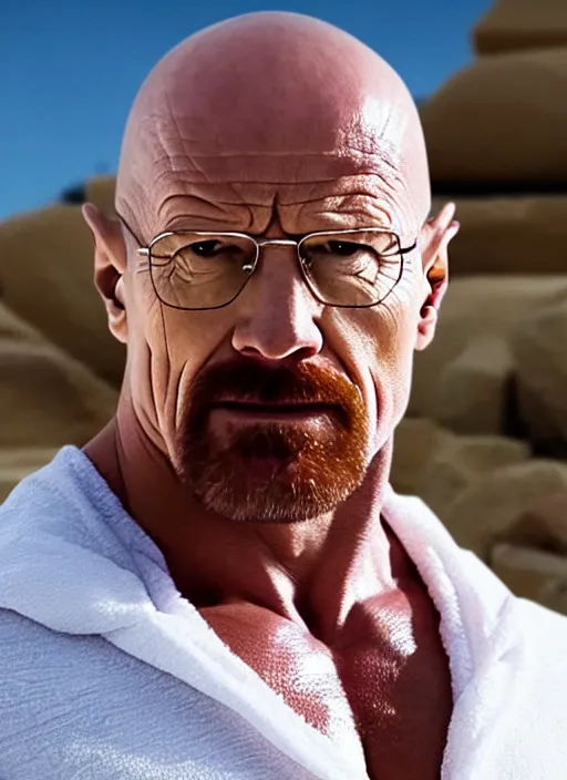 Image similar to film still of walter white as dwayne johnson in baywatch movie 2 0 1 7, 8 k