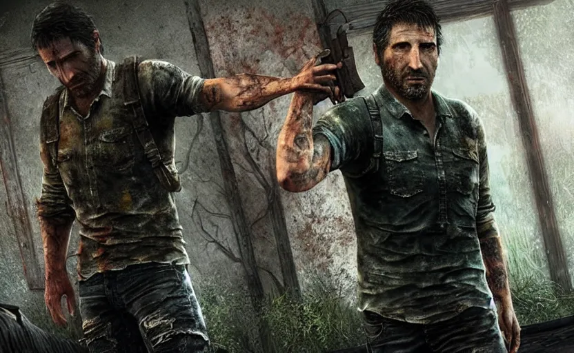 Prompt: a screenshot of trent reznor as joel in the last of us
