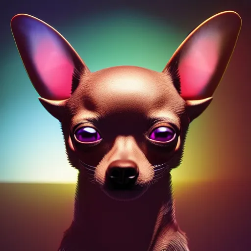 Image similar to humanoid chihuahua living in an extradimensional reality where it is a god, in the style of wlop, illustration, epic, fantasy, hyper detailed, smooth, unreal engine, sharp focus, ray tracing, physically based rendering, renderman, beautiful