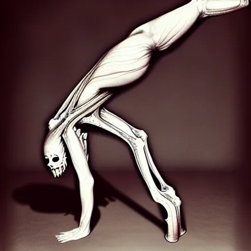 Image similar to beautiful contortionist girl inspired by giger