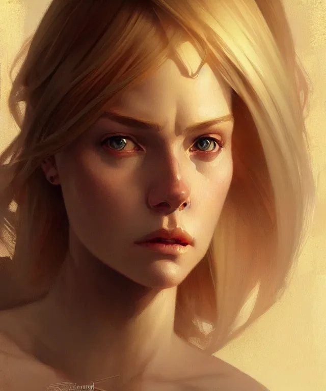 Image similar to gallent blonde girl portrait, sci-fi face, elegant, highly detailed, digital painting, artstation, concept art, smooth, sharp focus, illustration, art by artgermnd greg rutkowski and alphonse mucha