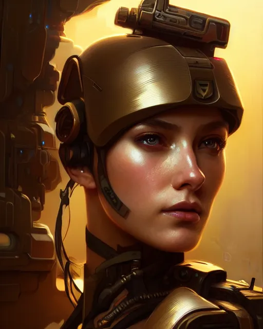 Image similar to beautiful female soldier, portrait, cyberpunk, ultra detailed, elegant, intricate, dynamic lighting, hyperrealism, digital art, digital painting, artstation, wlop, sharp focus, illustration, art by artgerm and greg rutkowski and alphonse mucha, 8 k