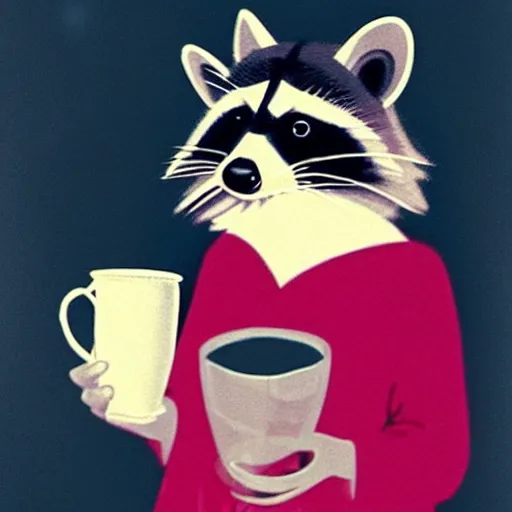 Image similar to a photograph of a racoon wearing a night gown holding a cup of wine