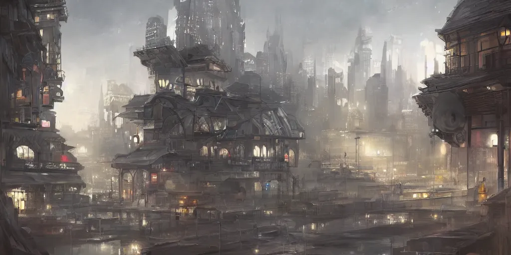 Prompt: 2 0 4 5 train station city landscale, concept art, illustration, highly detailed, artwork, hyper realistic, in style of james paick