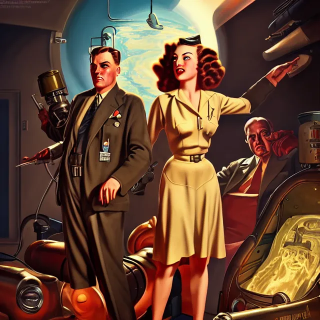 Prompt: epic professional digital art of 1940s pulp science fiction cover art, best on artstation, breathtaking, epic, stunning, gorgeous, much detail, much wow, cgsociety, wlop, pixiv, behance, deviantart, masterpiece, UHD, 8K