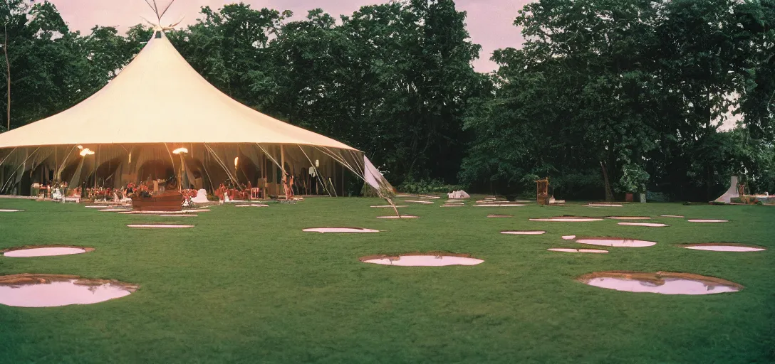 Image similar to sibley tent designed by dali. outdoor landscaping designed by roberto burle marx. fujinon premista 1 9 - 4 5 mm t 2. 9. portra 8 0 0.