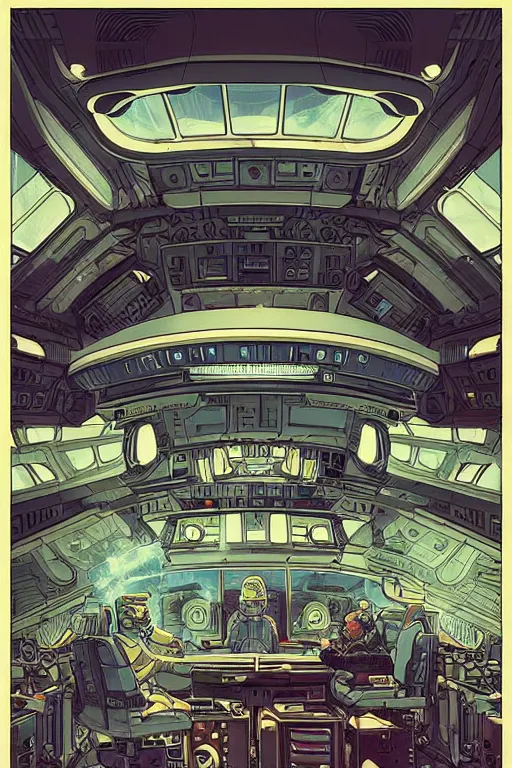 Prompt: Inside a room alien spaceship with large window that provide a scenic view of a huge planet can be seen in the background, Highly detailed labeled, poster, aesthetic, haeccety by Feng Zhu and Loish and Laurie Greasley