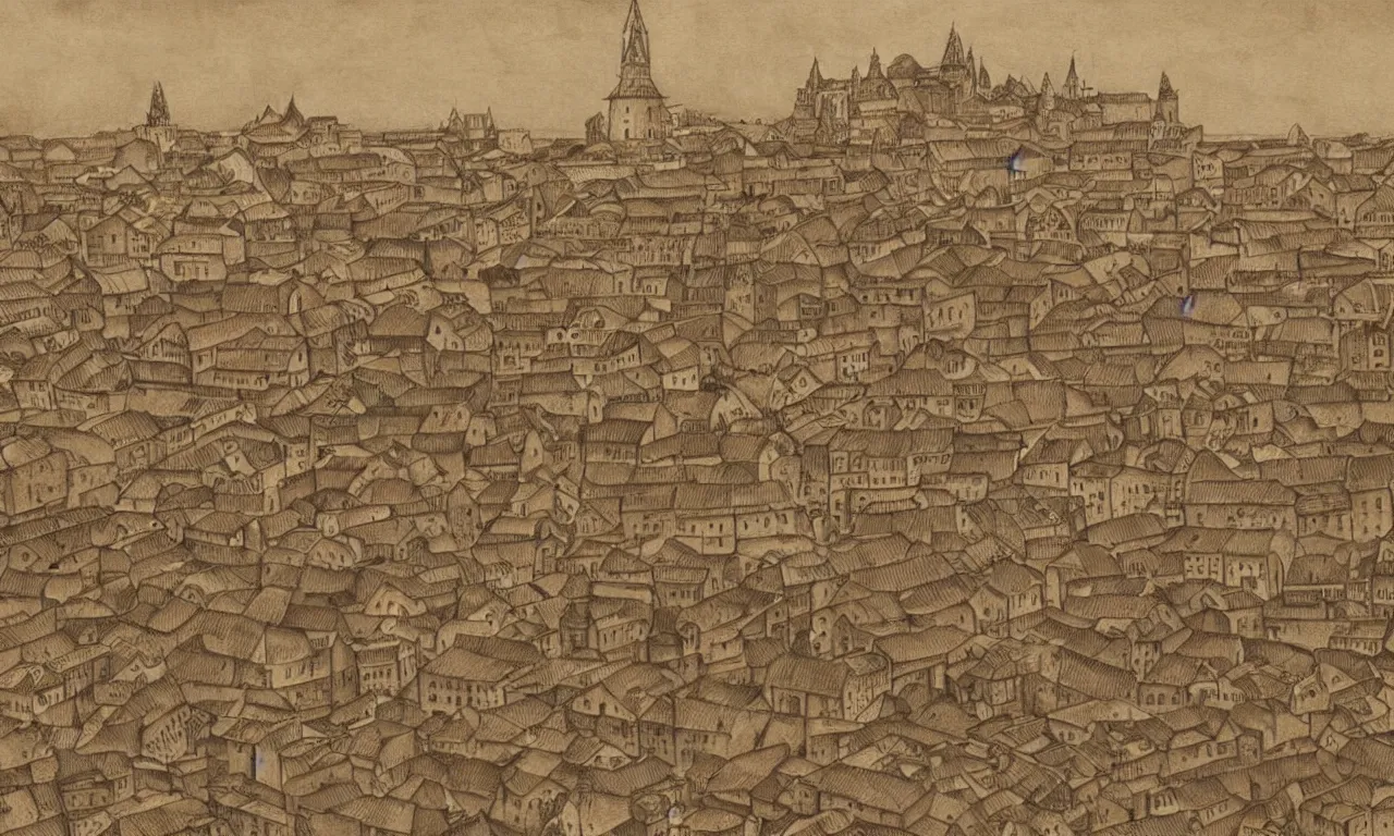 Prompt: detailed sepia painting of the old city of Farum Azula